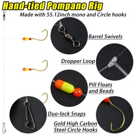 Saltwater Pompano Rigs for Surf Fishing, Triple Drops Fishing Bait Rigs with Floats Fishing Rigs for Florida Offshore Fishing (Orange Yellow, 6pcs)
