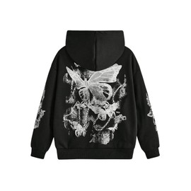 SOLY HUX Women's Graphic Hoodies Butterfly Print Long Sleeve Drawstring Pocket Sweatshirt Pullover Tops Black Graphic Print Small