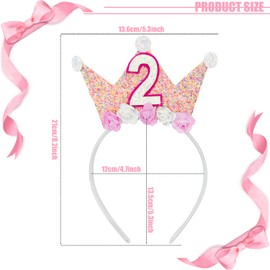 2th Decorations for Women, Birthday Crown Headbands, 2-Year-Old Happy Birthday Decorations Flower Princess Tiara Hair Accessory, Girls 2th Gift Party Supplies