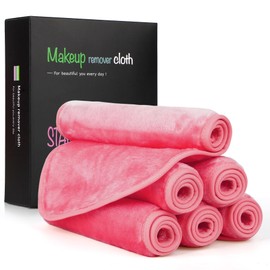 Nineigh Microfibre Make-Up Wipes, Washable, Pack of 6 Makeup Remover Cloths, Reusable Microfibre Face Cleansing Cloth for All Skin Types, Make-Up Removal (20 x 40 cm, Pink)