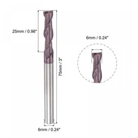 sourcing map Square Nose End Mill, 6mm Tip Dia Solid Carbide AlTiN Coated CNC Router Bits 2 Flute Spiral Milling Cutter HRC55 with 6mm Shank 75mm (3-inch) Length