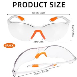 Exsbtay Pack of 8 Safety Glasses, Work Safety Glasses, Transparent Eye Protection Glasses, Protective Glasses for DIY, Grinding, Cycling, Laboratory, Anti-Dust/Scratch/Mist/Wind