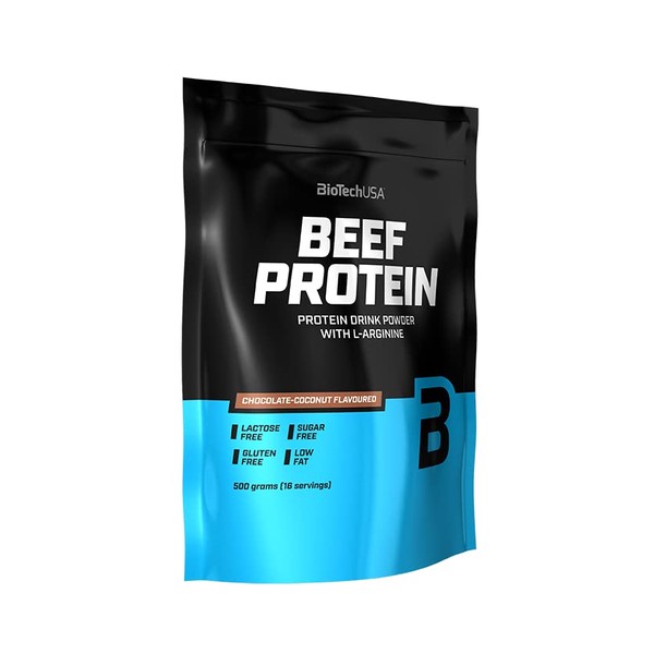 BioTechUSA Beef Protein, formula con peptidi di proteine idrolizzate all'87%, senza lattosio e senza glutine, a basso contenuto di grassi e senza zucchero, 500 g, Cioccolato e Cocco
