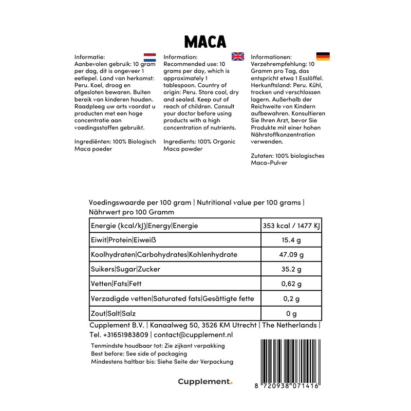 Cupplement - Maca 100 Capsules - Organic - Highest Quality