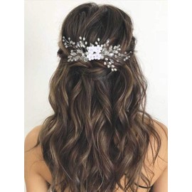 Ushiny Flower Bridal Wedding Hair Comb Silver Crystal Headpiece Pearls Bridal Hair Accessories for Women and Girls