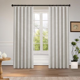 hugmoom Linen 100% Blackout Curtains for Bedroom Full Light Blocking Curtains, 84 inch Chenille Window Curtain for Living Room with Hooks(2 Panels, Cheese Puff Color)