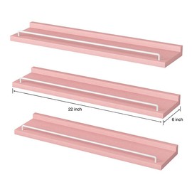 RYOFOBETTO 22 inches Long Floating Shelves, Bathroom Decor Shelves Over Toilet, Farmhouse Wall Shelves for Living Room, Bedroom, Picture Frames, Plants, Kitchen, Set of 3 (Pink and White)