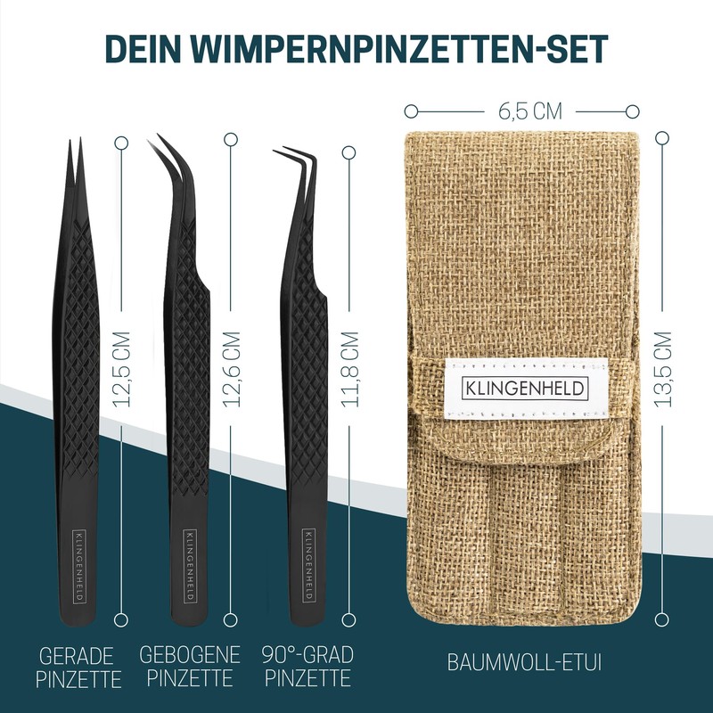 KLINGENHELD Precise Eyelash Tweezers Set – Extra Fine Fibre Tips