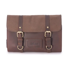 ASHWOOD - Men's Hanging Wash Bag/Shaving Bag/Travel/Gym/Toiletry Bag - Genuine Leather and Canvas - Hammersmith 7010 - Mud (Brown)