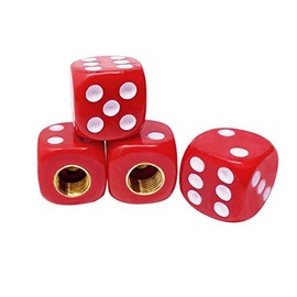 idain 4pcs Universal Vehicle Wheel Stem Tyre Air Valve Stem Caps Dice Shape Universal Stem Covers for Cars, SUVs, Bike, Trucks (Red)