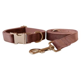 Dog Collar and Leash Set，Soft & Comfy Velvet Dog Collar and Leash with Heavy Duty Metal Buckle and D-Ring Adjustable Collars for Small Medium Large Dogs(Collar+Leash M Neck 10.62"-16.14", Dark Pink)