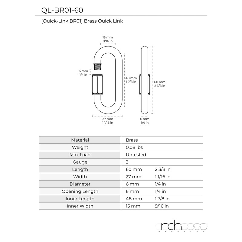 RCH Hardware QL-BR01-60 Brass Quicklink, 3 Gauge, Bronze (2 Pack)