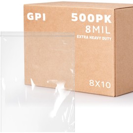 GPI - 8" x 10" Ultra Heavy-Duty Zip Bags, 8 Mil Extra-Thick Reclosable Puncture-Resistant Plastic Zipper Baggies, Resealable Poly Zip Top Bag for Construction, Tools, Screws & Sharp Objects. 500 Count