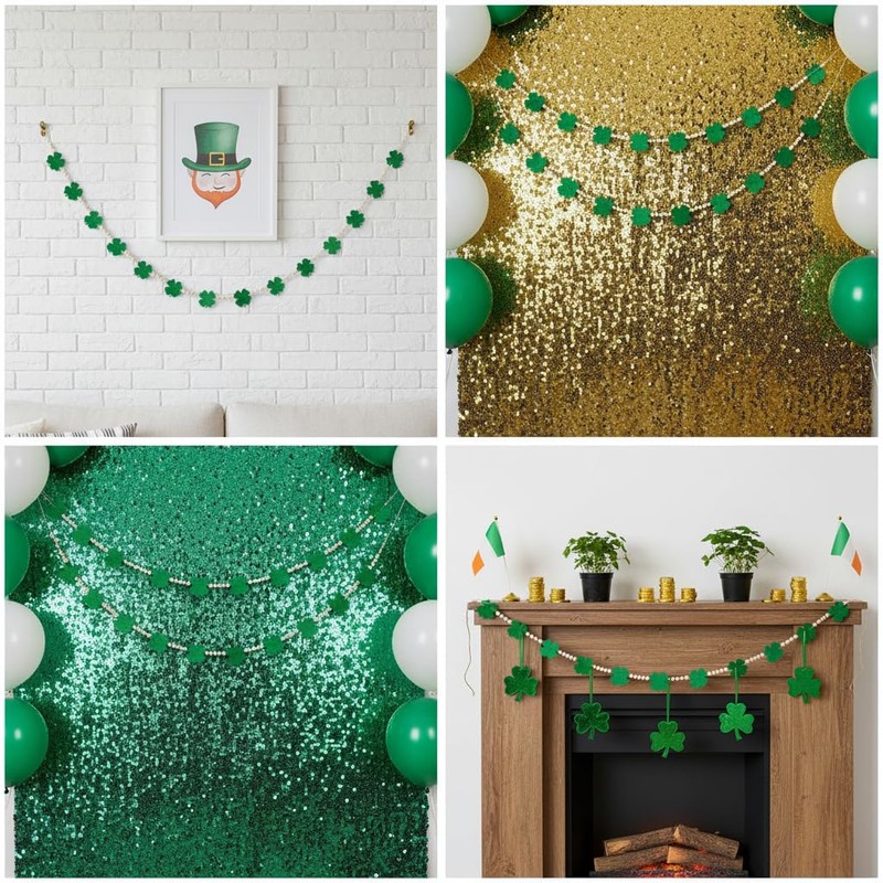 St. Patrick's Day Garland, Lucky Four Leaf Clover Banner with