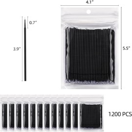Tbestmax 1200 Pcs Cepillo Micro Aplicador, Micro Hisopos, Pestañas Desechables para Extensión de Pestañas (Negro)