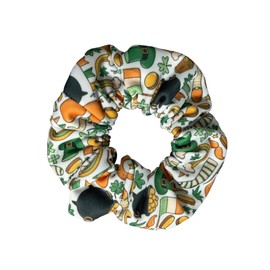 St. Patrick's Day Hair Scrunchie, Green Scrunchy Pattern, Luck of the Irish Hair Scrunchy, Shamrock Hair Scrunchy (White with St. Patrick's Day Icons)