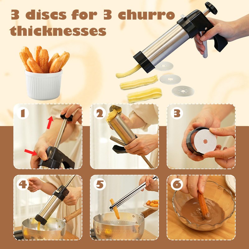 3-in-1 Churro Maker & Spritz Cookie Press Gun Kit, Stainless