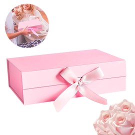LETTERASHQP Pink Gift Box, Gift Box with Lid, 21 x 17 x 7 cm, Gift Box, Pink, Large, Gift Box with Ribbon for Wedding, Birthday, Christmas, Anniversary