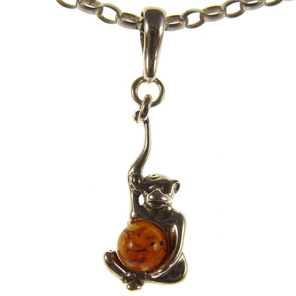 Baltic amber and sterling silver 925 cognac monkey pendant (no