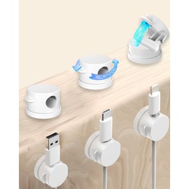 6 Pack Magnetic Cable Clips, Cable Smooth Adjustable Cord Holder, No-Residue Nano Acrylic Adhesive Cord Clips Charger Cable Management for Office Home Desk Phone Car Wall Desktop Nightstand(White)