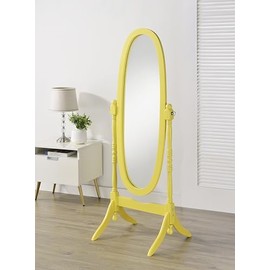 Roundhill Furniture Traditional Queen Anna Style Wood Floor Cheval Mirror, Yellow
