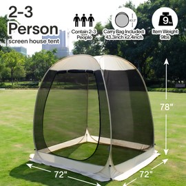 Alvantor Pop Up House Tent, Outdoor Canopy Tent with UV Resistant, Easy Up Foldable Screen House for Camping Garden, Beige, 6 x6 FT
