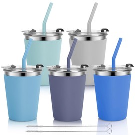 Vermida Kids Cups with Straws and Lids, 5 Pack 12oz Spill Proof Toddlers Straw Cup with Lid, Stainless Steel Kid Cups with Lid for School, Outdoor, Multicolor