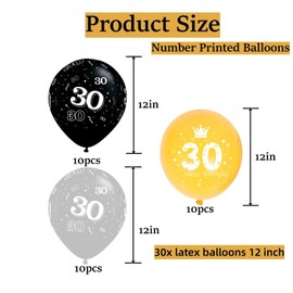 Yuanbigtai 30th Birthday Decorations,30 PCS 12 inch Gold Black and Confetti Balloons with Happy Birthday 30 Birthday Party Decorations for Women Men (30th）