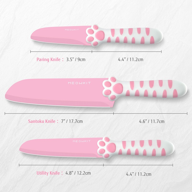 MEOWKIT Cat Paw Cute Kitchen Knife Set,3 pieces Non-Stick Knives,Sharp