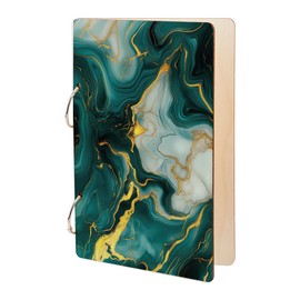 SUPERDANT Teal Gold Marble Greeting Card Organizer Planning Book Binder Card Keeper Card Holder Wooden Loose Leaf Photo Album 2-Rings Cover Keepsake for Birthday Wedding Gifts