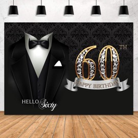 Happy 60th Birthday Backdrop for Adult Party Banner Happy 60th Birthday Backdrop Black Gold Birthday Photography Background Gold Glitter Sixty Bday Anniversary Party Decorations (Black Gold —A)