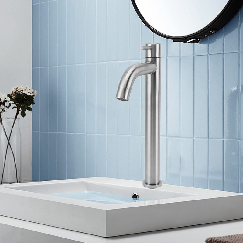 Single Cold Water Kitchen Faucet Stainless Steel Single Hole Bathroom