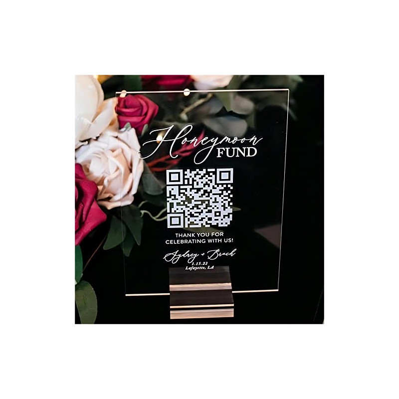 Letrero de boda de acrílico personalizable con código QR, soporte
