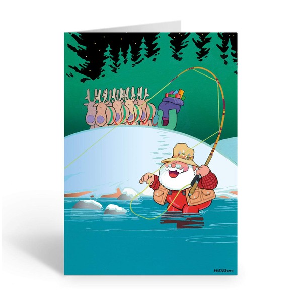 Fly Fishing Santa Christmas Card 18 Cards and Envelopes