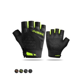 INBIKE Cycling Gloves Mountain Bike Gloves Stretchy Breathable Anti Slip EVA Padded Half Finger MTB Green Medium