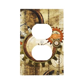 Retro Steampunk Clocks and Gears 1 Gang Outlet Covers Duplex Receptacle Wall Plate Decorative Electrical Faceplate Lightswitches for Farmhouse Home Kitchen Decor