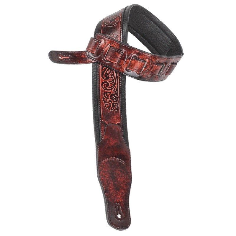 Walker & Williams GB-126 Bourbon Brown Padded Guitar Strap Texas
