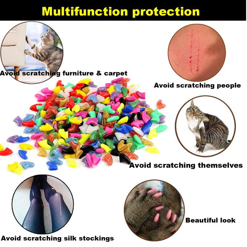 VICTHY 140pcs (14 Colors) Cat Nail Caps, Cat Claw Covers