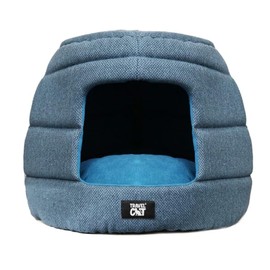 Travel Cat Meowbile Indoor Cat House - 25x18x17 inches Premium Convertible and Durable Hideaway Cat Bed and Cave (Blue, Medium)