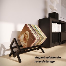 GRAND ETOPIA Single layer Vinyl Record Storage Shelf - LP Record Holder - 90-110 LP Display Rack - Ideal for Albums, Books, Magazines, Files - Matte Black