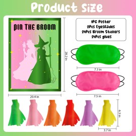 Rismise Witch Party Decorations Witch Pin The Broom Games with 24Pcs Reusable Broom Stickers Pink and Green Poster Stickers Witches Happy Birthday Backdrop for Witches Princess Party Supplies