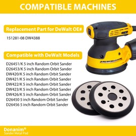 2 Pack Sander Pad Compatible with Dewalt, 5 Inch 8 Hole Hook and Loop Sander Replacement Metal Pad for 151281-08 DW4388 DW421 DW423 D26451 D26453 DW422 DW426 D26450 D26456 Random Orbital Sander