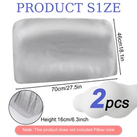 Prasacco Pack of 2 Cushion Covers, Elastic Polyester Cushion Cover, Portable Travel Cushion Cover, Square Neck Pillow Cover, Suitable for Pillows with Dimensions 70 x 46 x 16 cm (Grey)