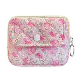 Modacarry Cotton Quilted Floral Wallet with Cute Prints Zipper Coin Pouch for Women Girls (FLOWER WHITE RABBIT)