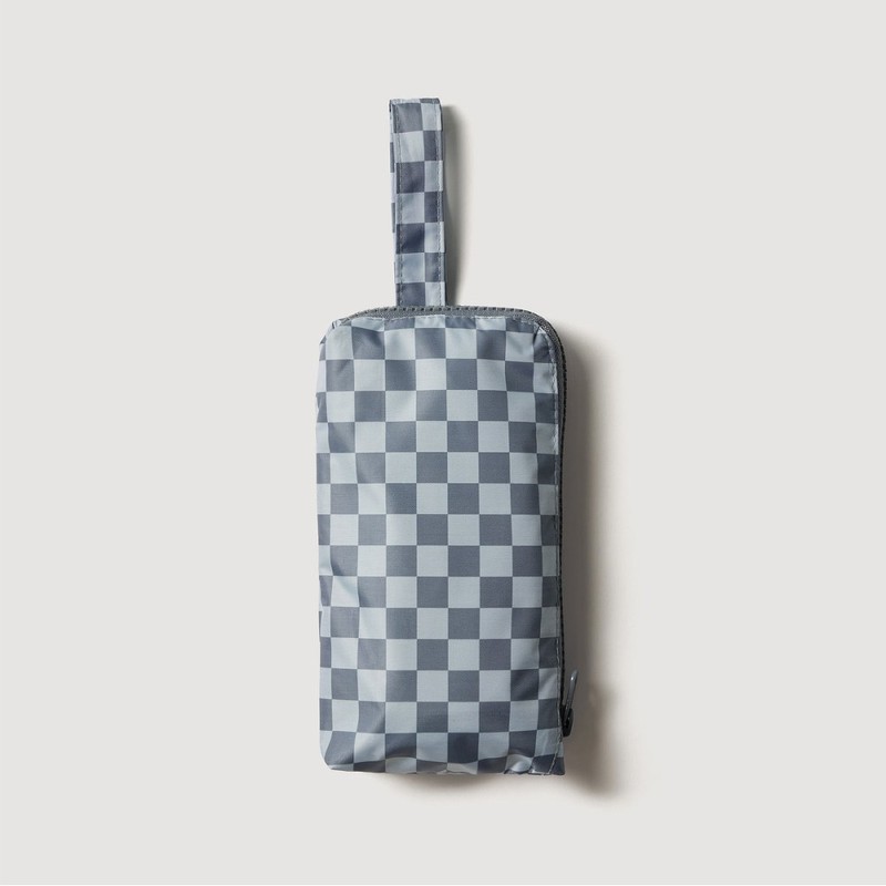 JAJU [JAJU] Pouch Flat 5-Section Blackout Sun Umbrella_Blue Grey Checkered