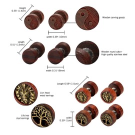 Aroncent Wood Tree of Life Cheater Fake Ear Plugs Gauges Illusion Screw Stud Earrings for Men Women