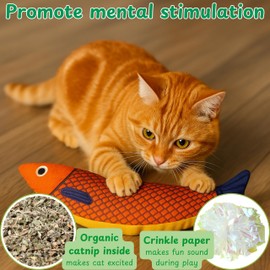 Cat Bouncy Ball with Feather and Catnip Fish Toy Set, Soft Cat Toys Fish Shaped Catnips Toys, Interactive Chew Catnip Kicker Toy with Crinkle Sound, Feather Ball for Indoor Cats Kitten (Sport)