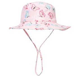 JUPSK Baby Sun Hat Toddler Summer Bucket Hat Wide Brim Beach Cap with Adjustable Chin Strap UPF50 for Kids Child Boys Girls 2-5 Years (Butterfly)