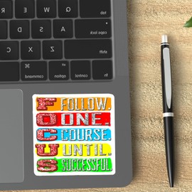 (3PCS) Focus Follow One Course Until Successful Motivational Funny Quotes Vinyl Stickers Durable for Laptops Water Bottles Phones Tumblers Notebooks Cars Mugs Size 3 x 3 Inch