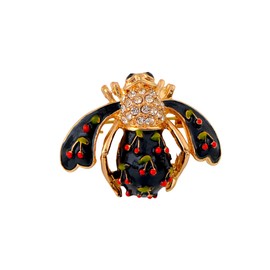 Alilang Elegant Crystal Rhinestone Fruit and Bee Brooch - Fashionable Gold Plated Fruit Insect Lapel Pins for Dresses and Accessories, Cherry
